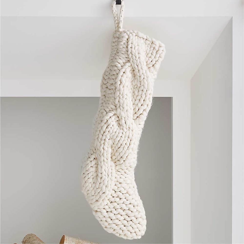 Crate&Barrel Cream Knit Holiday Stocking